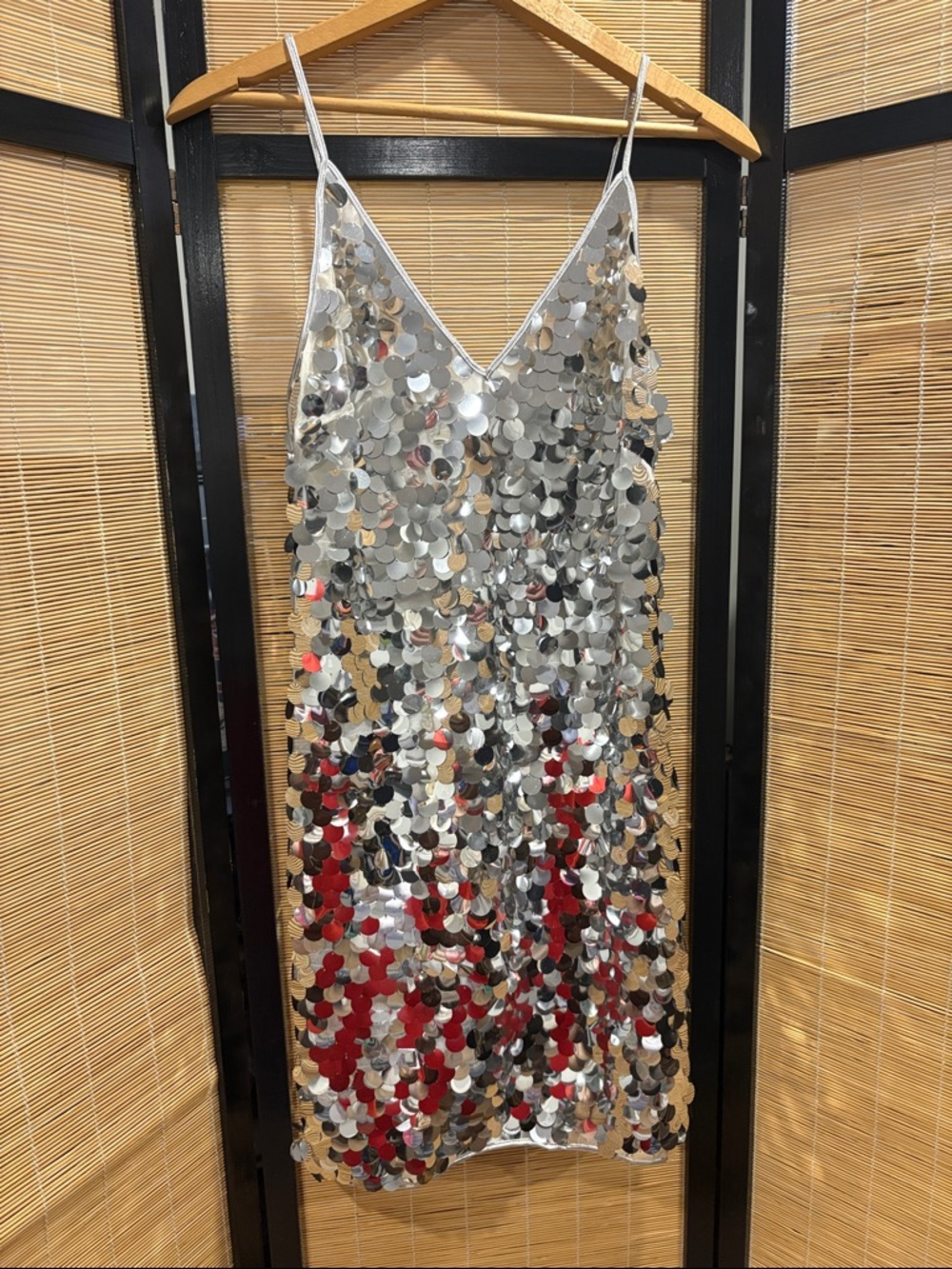 Silver Sequin Slip Dress